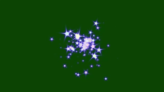 Luxury glittering colorfull particles with sparkling star burst, bright blue glow animation, seamless festive motion graphics, on dark green screen background professional 4K effects