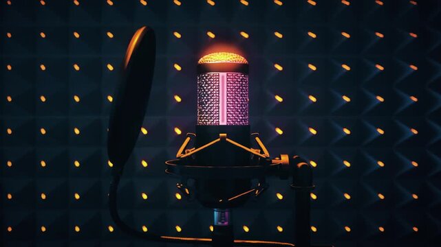 Professional Studio Microphone With Pop Filter In Acoustic Recording Booth