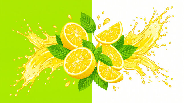 Close-up of fresh lemon slices and juice drops on green lemon leaves with bright sunlight highlighting natural vitamin c and summer freshness lemon day freshness ingredient