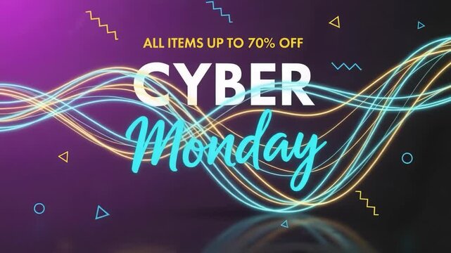 Cyber monday sale banner with neon abstract lines