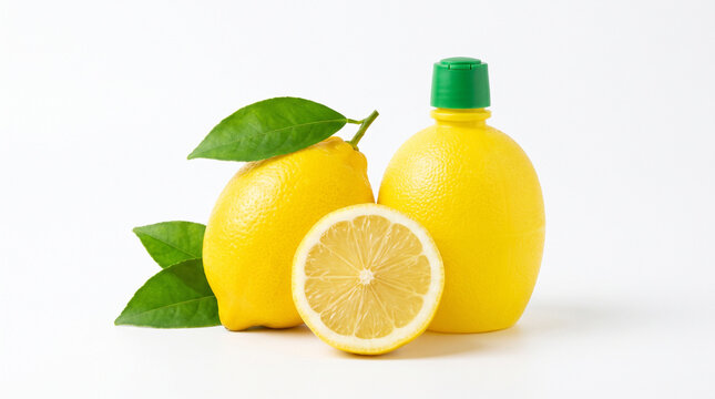 Freshly squeezed lemon juice in a glass pitcher with whole lemons and a green straw on a clean white background juice day kitchen utensile squeezed refreshing beverage