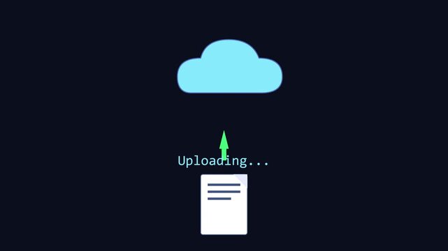 Digital file uploading to cloud storage server animation 4k data transfer