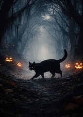 Obraz premium Mysterious cat in eerie forest
