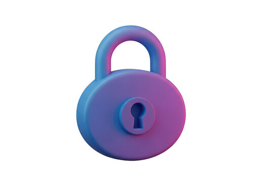 Purple and blue padlock with keyhole on transparent background lock security