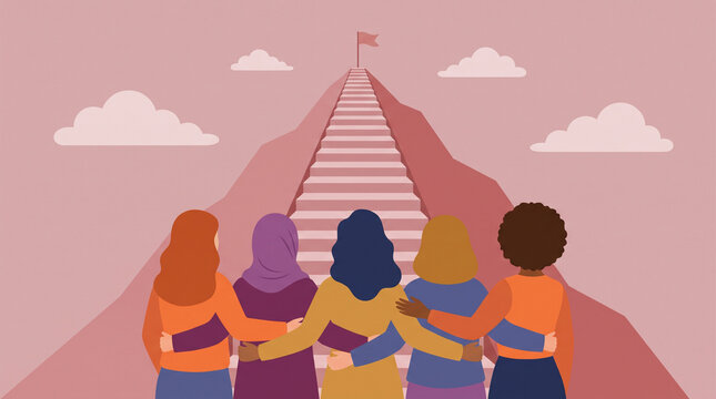 Women's equality day celebration poster with diverse female silhouettes holding equality symbols in colors female silhouette female empowerment social justice human rights