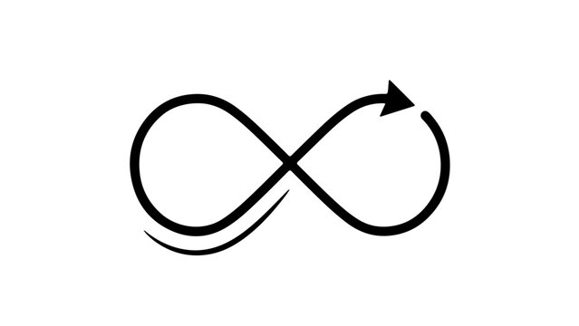 Bold infinity loop with thick arrow highlighting seamless transitions and perpetual motion in a strong visual style.