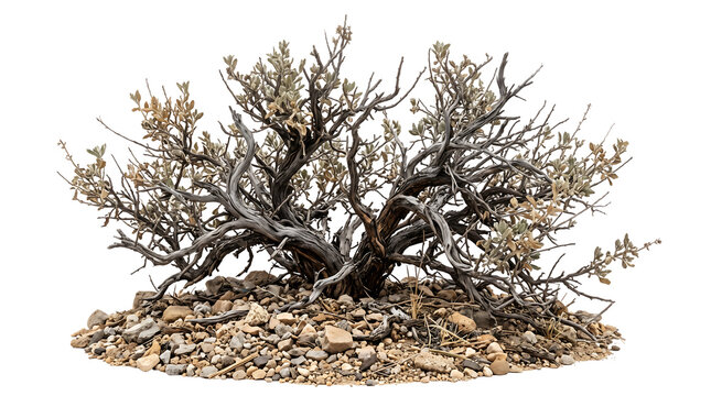Realistic Big Sagebrush Shrub on Rocky Ground Isolated for Landscape Design and Archviz

