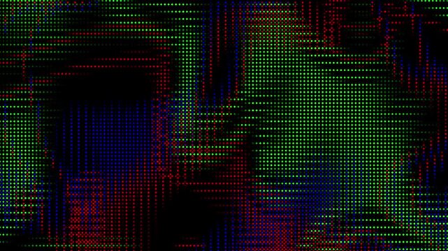 Animated abstract technology random dots and grid 4K on black background. Loop background. Led halftone and moire effect