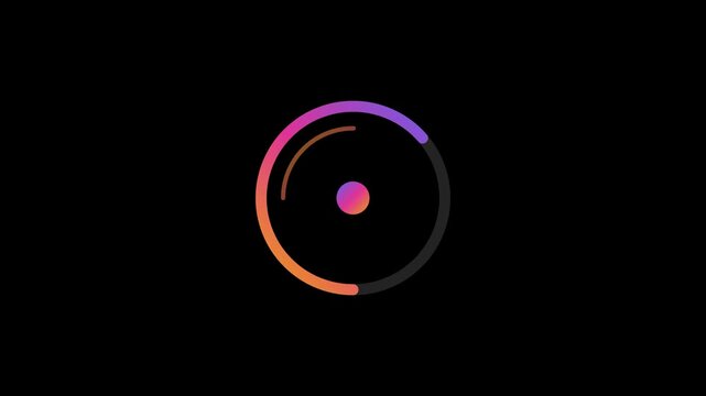 Minimalist circular loading spinner animation with gradient progress bar on 4k black background circle