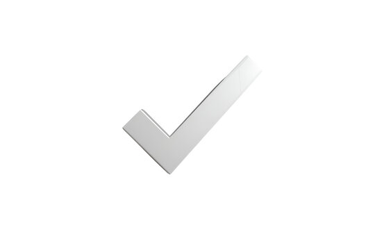 Beveled white approval tick mark isolated