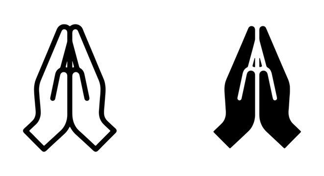 Praying hands vector icon set, outline and solid prayer hand symbols, religious gesture sign