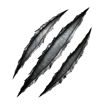 Three sharp claw marks isolated on a white background representing a wild animal attack or scratch