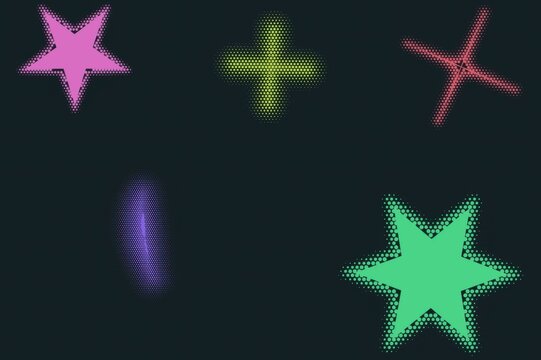 Colorful geometric shapes with a digital halftone dot texture