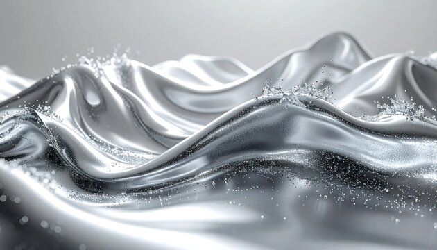 Flowing liquid silver metal waves background.