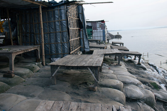 Empty Riverside Platform Along the Ganges River