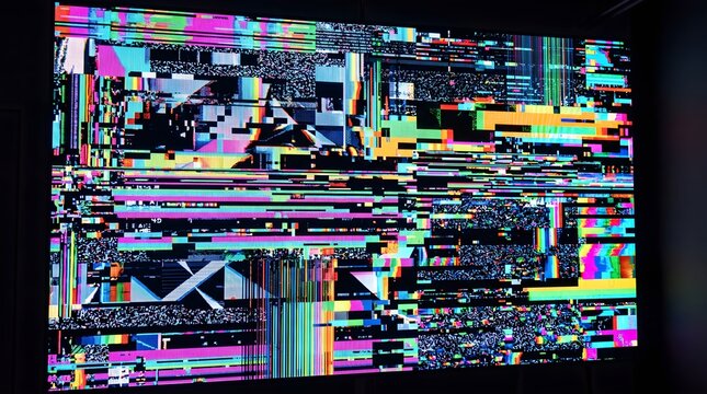 Large Abstract Screen Glitch Texture Background with Digital Noise and Distortion Effect