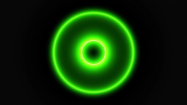 neon green circle frame overlay 4k, glowing neon circular border pulsing animation, live streaming neon sign circle effect. alpha channel