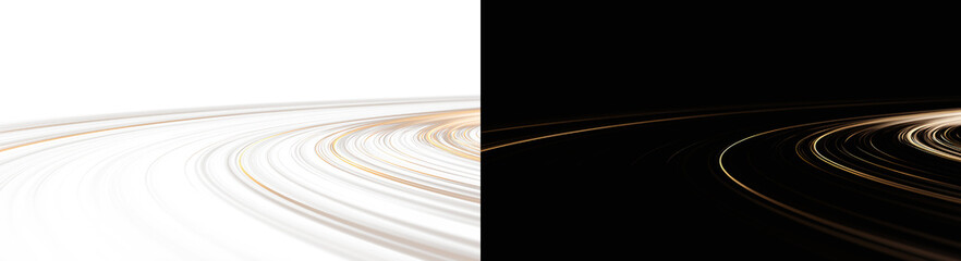 Abstract glowing bronze orbital lines on white and  black background, futuristic space ring overlay. Minimalist dark gold curvature backdrop, elegant corporate presentation slide design PNG © Aura Canvas