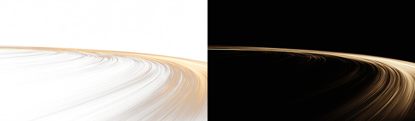 Abstract glowing gold orbital wave on white and black background, luxury planetary ring overlay. Premium dark golden horizon backdrop, elegant VIP presentation slide layout PNG © Aura Canvas