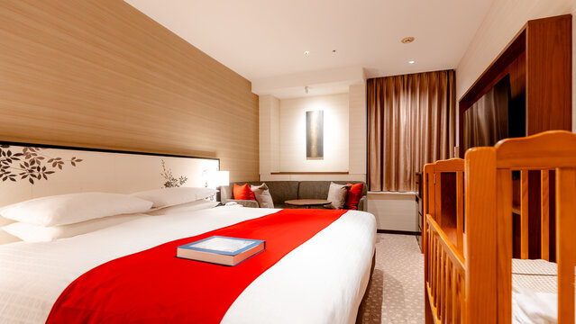 Cozy hotel room in Tokyo with modern decor