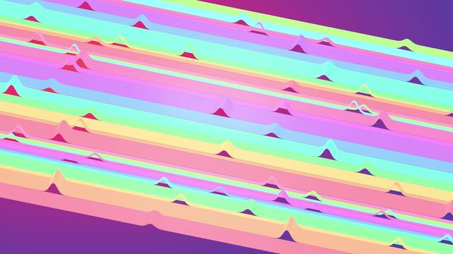 Abstract digital diagonal lines move continuously creating a colorful 3D motion pattern in dynamic graphic animation setup, seamless loop, 3D animation 