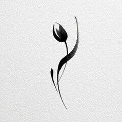 Obraz premium Minimalist black ink drawing of a tulip on textured white paper.