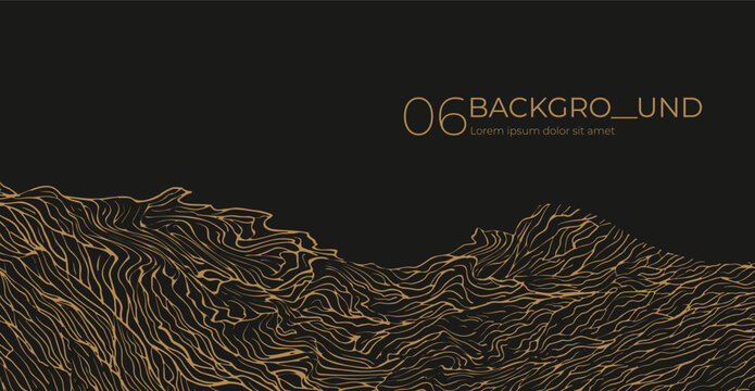 Abstract line art landscape background; minimal organic texture design; luxury gold linear wave pattern; botanical typography template; elegant corporate cover vector for packaging