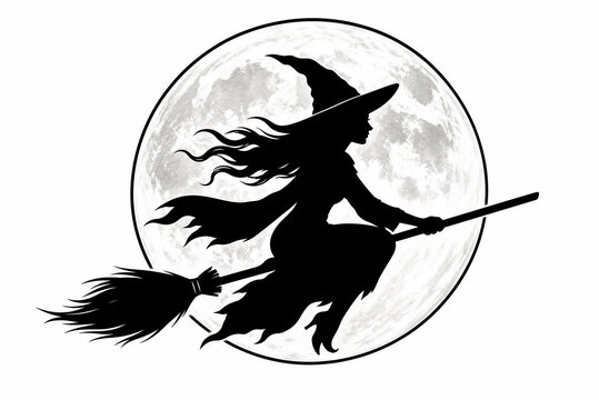  bruja en estilo tatuaje con la luna