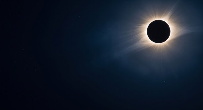 Total solar eclipse showing the solar corona against a dark sky