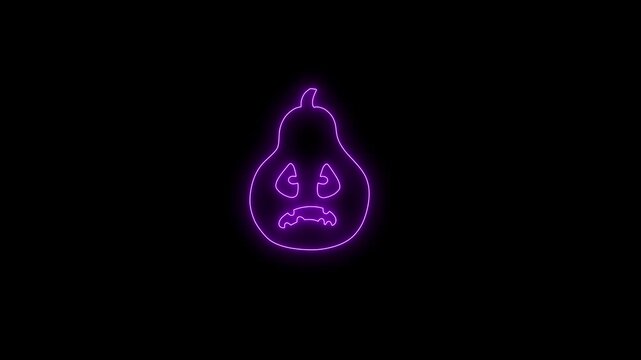 Glowing Purple Neon Halloween Pumpkin Face Animation on Black Background 4K