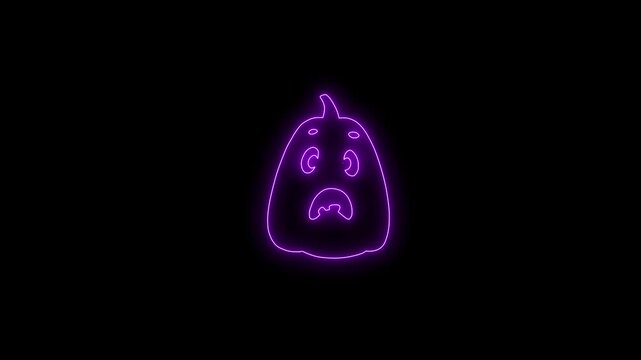 Glowing Purple Neon Halloween Pumpkin Face Animation on Black Background 4K
