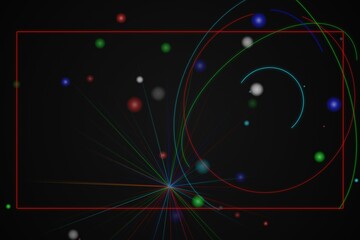 Dynamic neon particle spiral explosion on black background. Abstract glowing light trail vector motion graphics for futuristic tech designs. © Hira