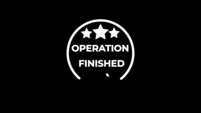 White operation finished badge with stars and a checkmark appears on transparent background.
