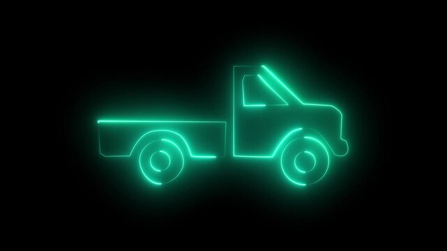 Color glow neon car icon animation, car on black background 4K video animation.