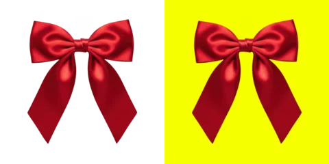 Shiny red silk ribbon bow for holiday gift wrapping and Christmas decoration isolated on bright solid color backgrounds © Visol Studio