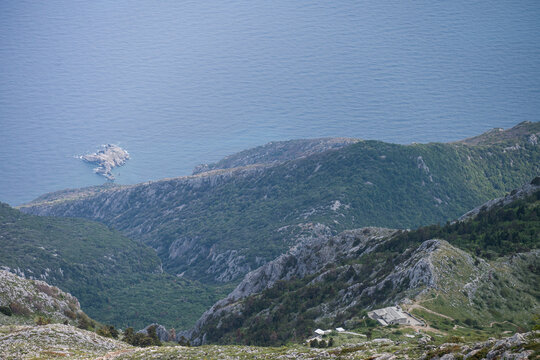 Descending Mount Athos towards Panagia kelia and Skete of Saint Anne, June 2026, Holy Mount Athos in Greece, View of Panagia refuge 4 June 2026