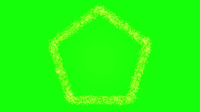 Glowing golden sparkle pentagon shape over green screen a formed by glittering