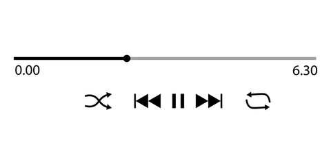 Media player control bar with progress slider and playback buttons for audio or video interface © Md