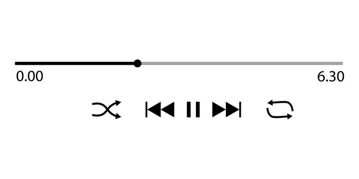 Media player control bar with progress slider and playback buttons for audio or video interface
