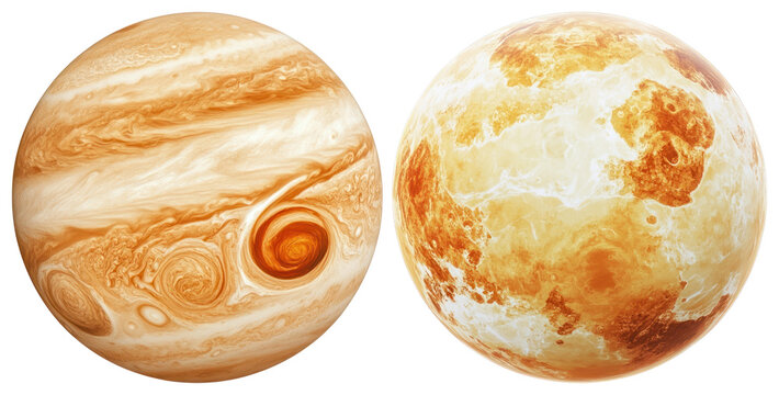 PNG Colorful planets with swirling patterns on transparent background