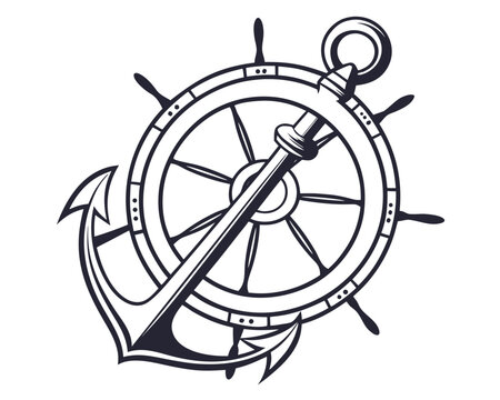 2027 nautical anchor badge logo with clean minimalist lines and a circular composition, black vector artwork on a white background