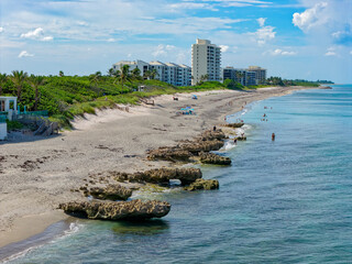 aerial view of Coral Cover rock formations and of Coral Cove beach © Bruce