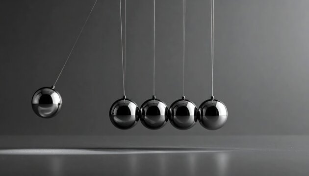 Metal Newton's cradle balance balls on a gray background.