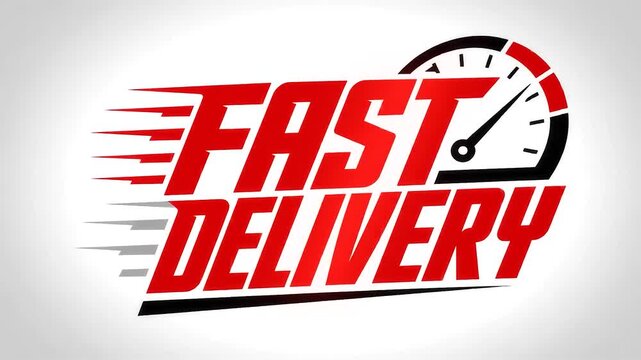 Fast delivery logo with speedometer icon. Express shipping sign for logistics services.