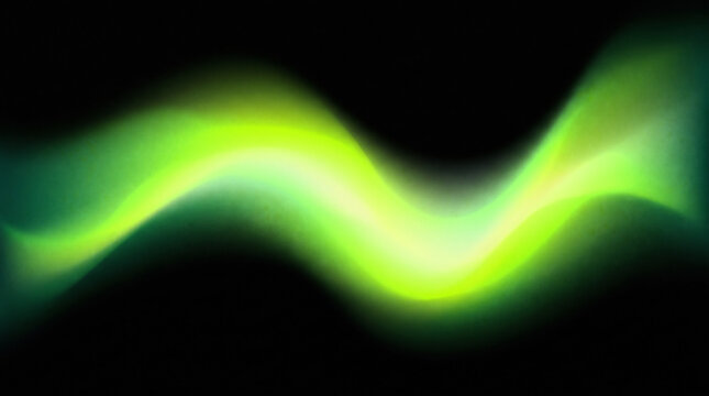 Luminous green aurora wave on black background, abstract glowing light trail, ethereal neon energy flow for cinematic backdrop and digital art