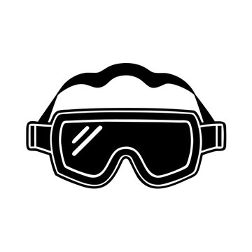 Black outline icon showing woodworking safety goggles with wide lens, adjustable strap. Eyewear provides essential protection during woodworking safety goggles tasks.