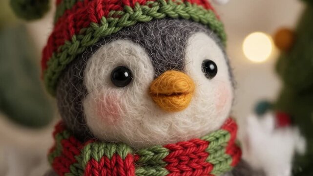 Cozy Needle Felted Wool Christmas Scene Animation