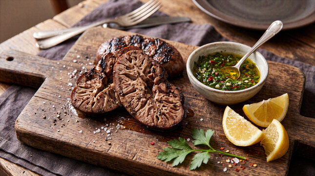 Grilled Beef Kidneys With Chimic Editorial Meat Photography