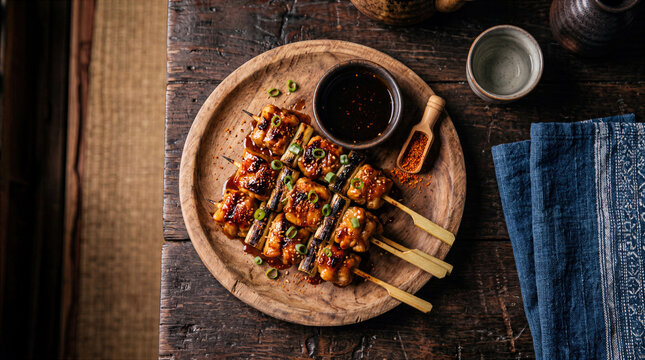 Grilled Yakitori Chicken Skewers Editorial Meat Photography