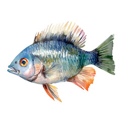 Fototapeta premium Tilapia, watercolor vector painting, isolated on a white background.